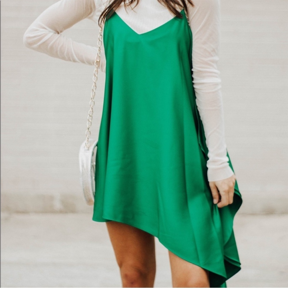 Karlie: On the Fly‎ Asymmetrical Tank slip Dress Emerald green Sz S